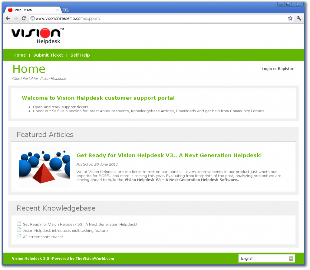 Vision Helpdesk V3 Client Portal Teaser