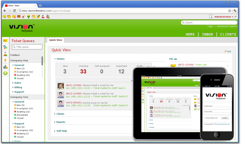 Vision Helpdesk V3 Manage Portal Screenshot Teaser